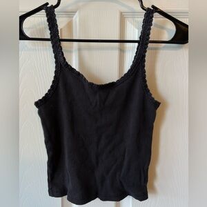 Forever 21 Fitted Black Ribbed Tank Top With Flower Straps